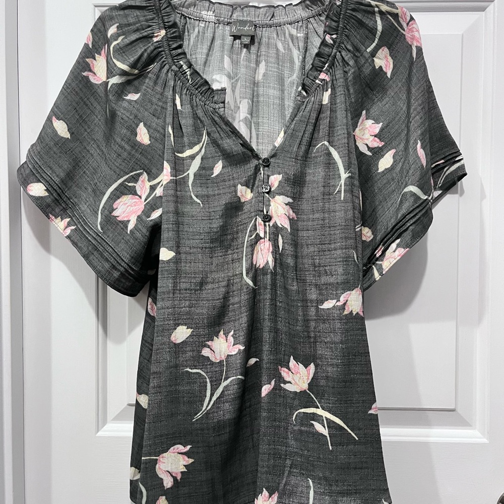 Wonderly Charcoal Floral Blouse